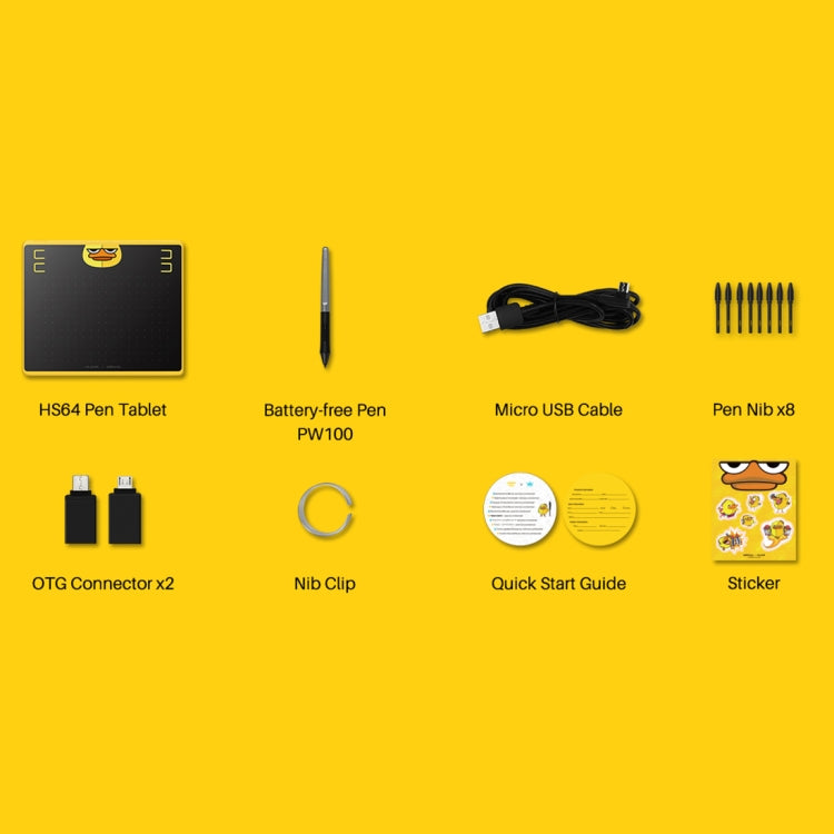 جهاز لوحي للرسم الفني HUION HS64 Chips إصدار خاص 5080 LPI مع قلم بدون بطارية للمتعة، HS64