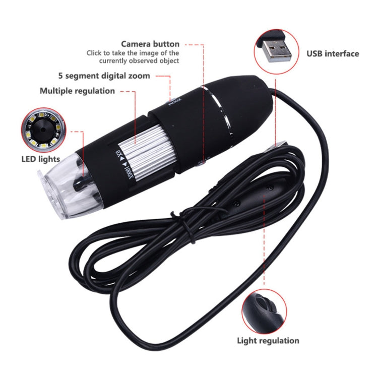 مجهر رقمي بمستشعر صورة 0.3 ميجابكسل ومكبر 1000X مزود بمنفذ USB و8 مصابيح LED وحامل احترافي