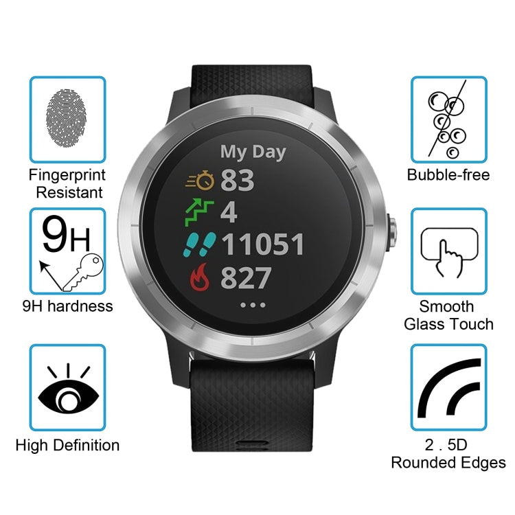 قطعتان من غطاء ENKAY Hat-Prince الزجاجي المقسى ذو الحواف المنحنية 9H 2.15D بسمك 0.2 مم لجهاز Garmin Vivoactive 3 Trainer، قطعتان من جهاز Garmin Vivoactive 3 Trainer