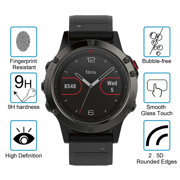 غطاء حماية ENKAY Hat-Prince لساعة Garmin Fenix 5 الذكية بسمك 0.2 مم، صلابة السطح 9H، حافة منحنية 2.15D، غشاء زجاجي مقوى