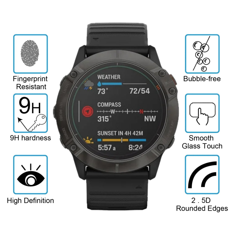 واقي شاشة من الزجاج المقوى 2.5D 9H لهاتف Garmin Fenix 6X Pro بسمك 0.26 مم، مناسب لهاتف Garmin Fenix 6X Pro
