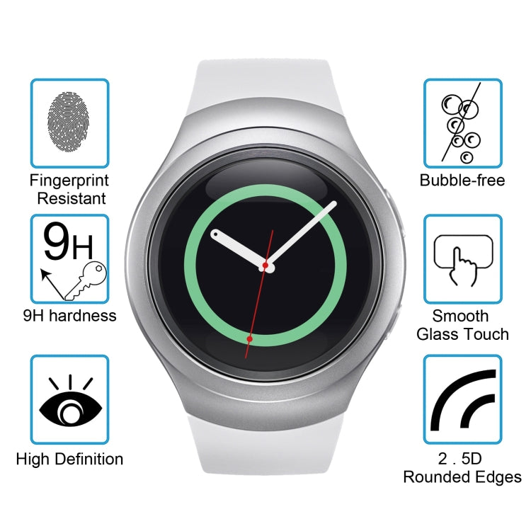قطعتان من غطاء ENKAY Hat-Prince لساعة Samsung Gear S2 الذكية بسمك 0.2 مم، صلابة سطح 9H، 2.15D، طبقة شاشة زجاجية مقسّاة مقاومة للانفجار