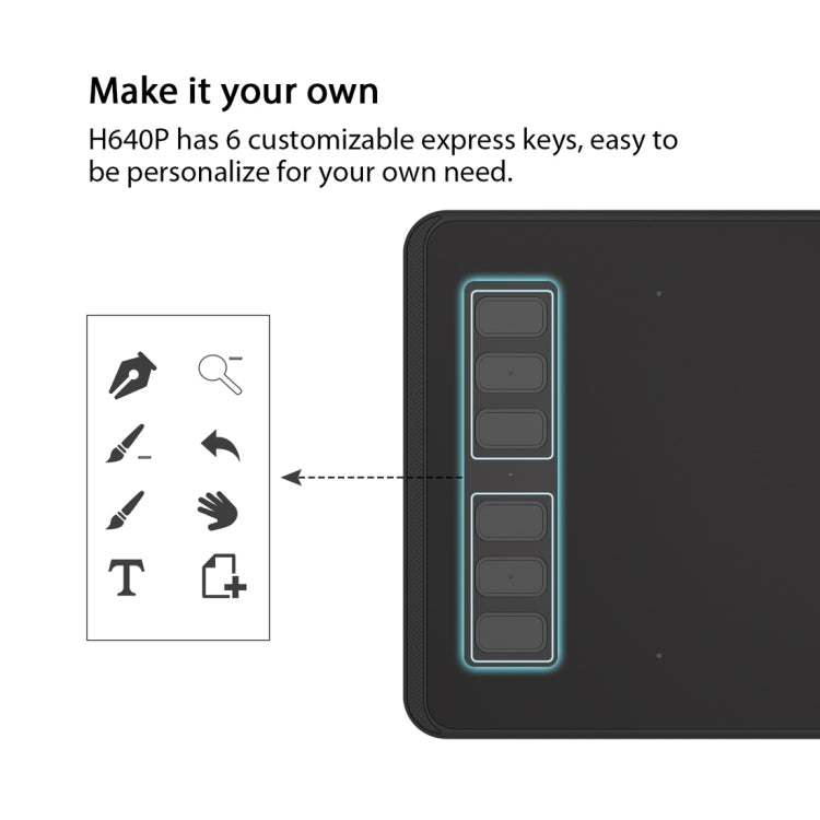 HUION Inspiroy Series H640P 5080LPI لوح رسم رسومي احترافي USB لنظامي التشغيل Windows / Mac OS، مع قلم بدون بطارية