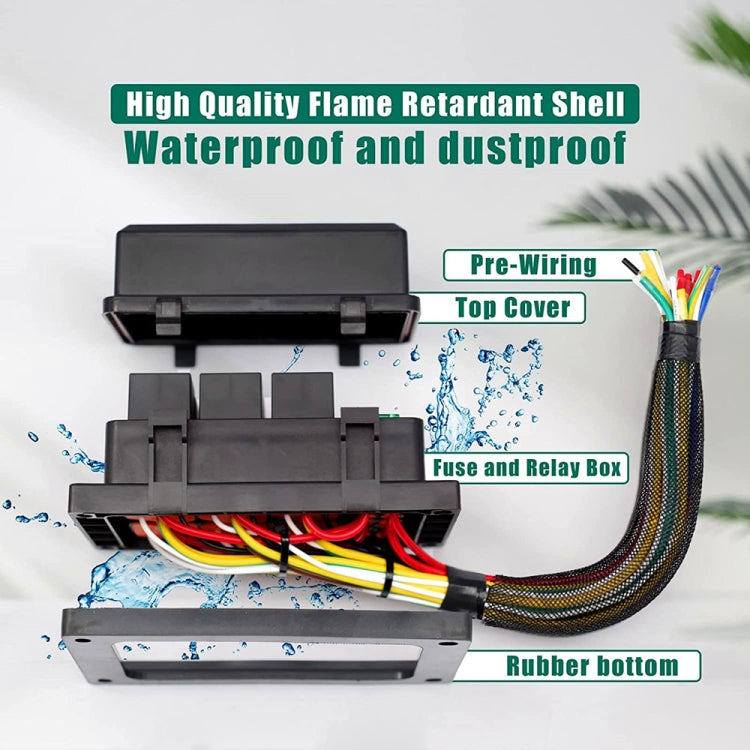12V 5 Pin Car 6 Slots Waterproof Relay Fuse Box with Cable, 12V 5 Pin