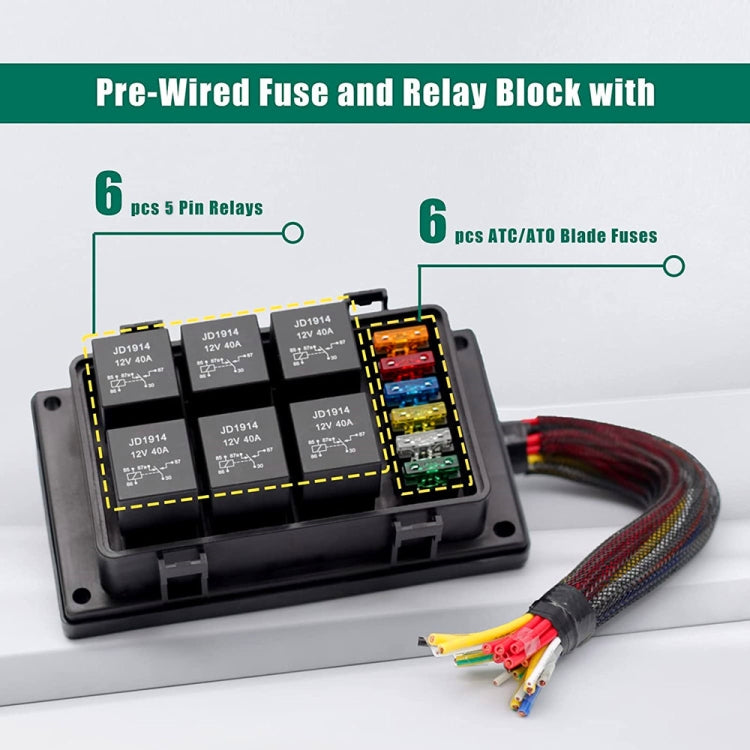 12V 5 Pin Car 6 Slots Waterproof Relay Fuse Box with Cable, 12V 5 Pin