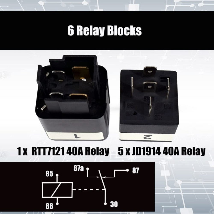 12V 5 Pin Car 6 Slots Waterproof Relay Fuse Box with Cable, 12V