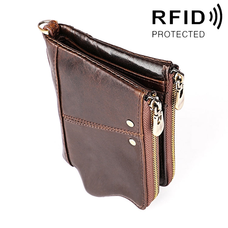 3533 Long Crazy Horse Texture Cowhide Leather Folding Anti-magnetic RFID Wallet Clutch Bag for Men, with Card Slots, 3533 Yellowish-brown, 3533 Black, 3533 Coffee, 3533 Blue, 3533 Red