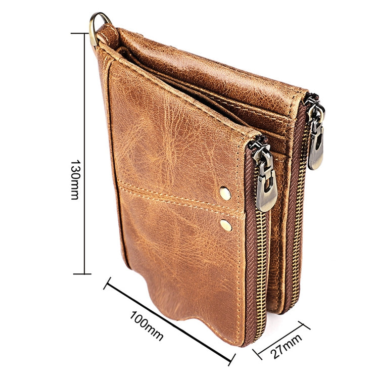 LT3533 Long Crazy Horse Texture Cowhide Leather Folding Anti-magnetic RFID Wallet Clutch Bag for Men, with Card Slots & Shoulder Strap, LT3533 Black, LT3533 Coffee, LT3533 Blue, LT3533 Red, LT3533 Yellowish-brown