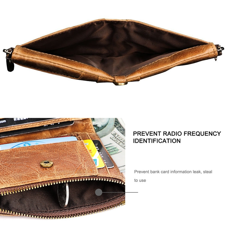 LT3533 Long Crazy Horse Texture Cowhide Leather Folding Anti-magnetic RFID Wallet Clutch Bag for Men, with Card Slots & Shoulder Strap, LT3533 Black, LT3533 Coffee, LT3533 Blue, LT3533 Red, LT3533 Yellowish-brown