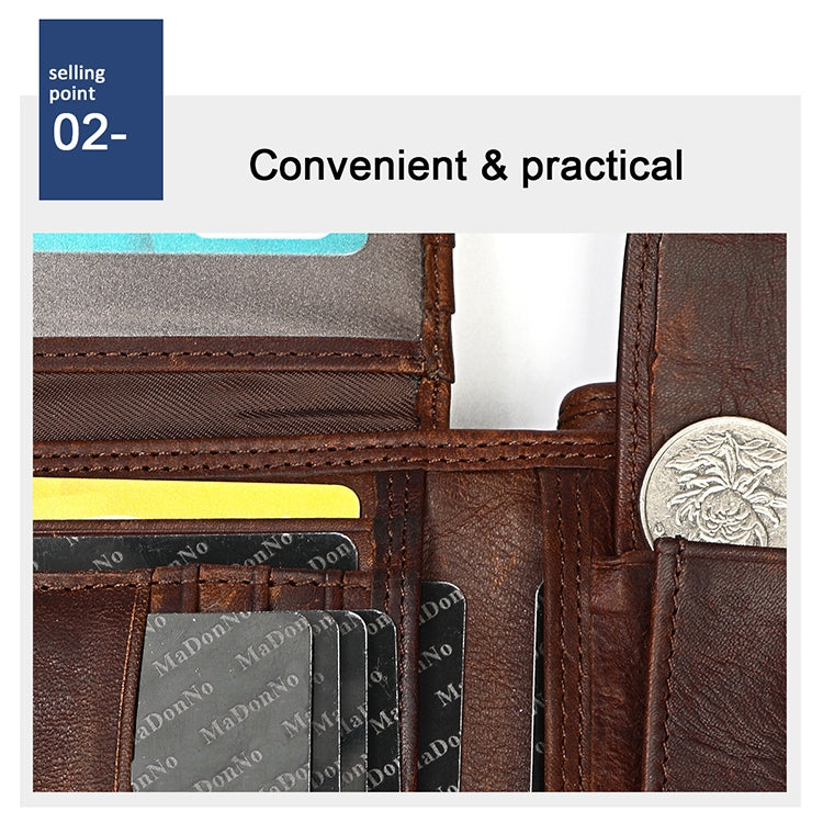 8020 Horizontal Retro Crazy Horse Texture Leather Anti-magnetic RFID Wallet Clutch Bag for Men, with Card Slots, 8020 Yellowish-brown, 8020 Black, 8020 Coffee