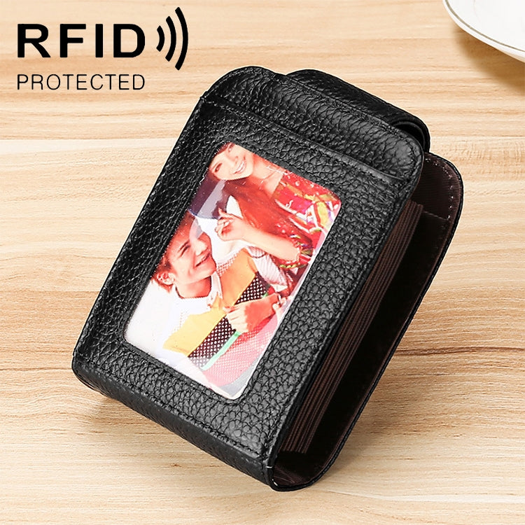 KB189 Vertical Cowhide Leather Organ Shape Multiple Card Slots Anti-magnetic RFID Wallet for Ladies, with Transparent Window, KB189 Purple, KB189 Rose Red, KB189 Sapphire Blue, KB189 Black, KB189 Coffee