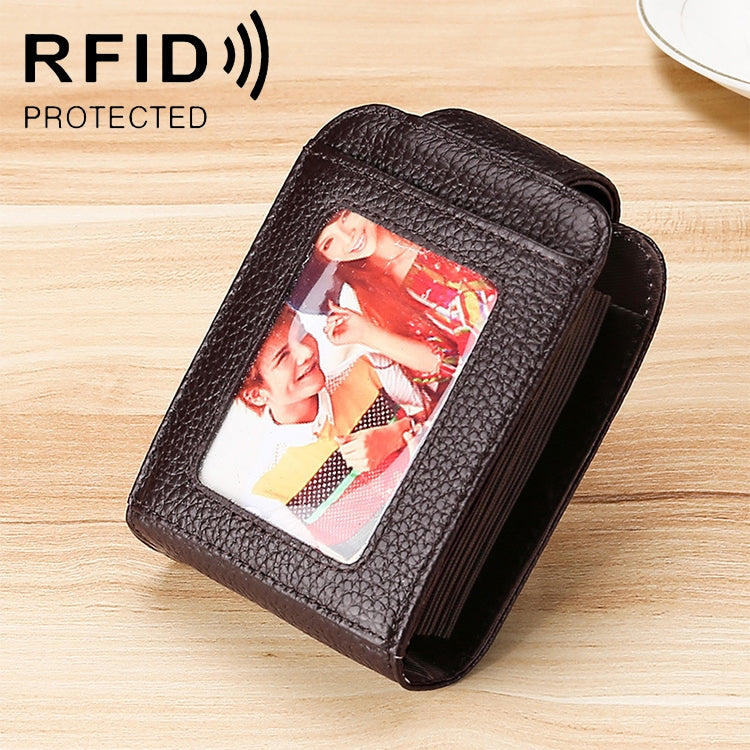 KB189 Vertical Cowhide Leather Organ Shape Multiple Card Slots Anti-magnetic RFID Wallet for Ladies, with Transparent Window, KB189 Purple, KB189 Rose Red, KB189 Sapphire Blue, KB189 Black, KB189 Coffee