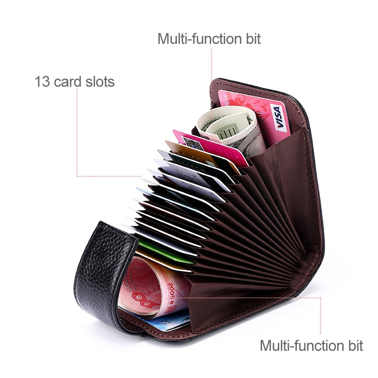 KB189 Vertical Cowhide Leather Organ Shape Multiple Card Slots Anti-magnetic RFID Wallet for Ladies, with Transparent Window, KB189 Purple, KB189 Rose Red, KB189 Sapphire Blue, KB189 Black, KB189 Coffee