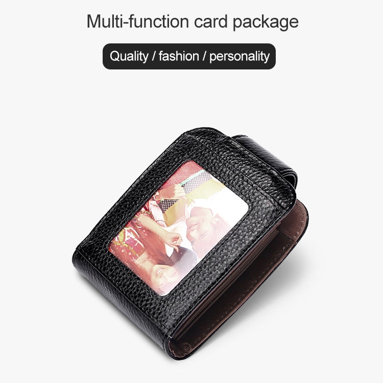 KB189 Vertical Cowhide Leather Organ Shape Multiple Card Slots Anti-magnetic RFID Wallet for Ladies, with Transparent Window, KB189 Purple, KB189 Rose Red, KB189 Sapphire Blue, KB189 Black, KB189 Coffee