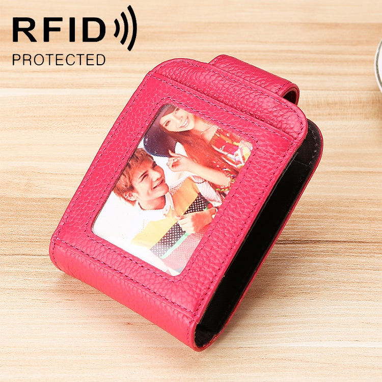 KB189 Vertical Cowhide Leather Organ Shape Multiple Card Slots Anti-magnetic RFID Wallet for Ladies, with Transparent Window, KB189 Purple, KB189 Rose Red, KB189 Sapphire Blue, KB189 Black, KB189 Coffee