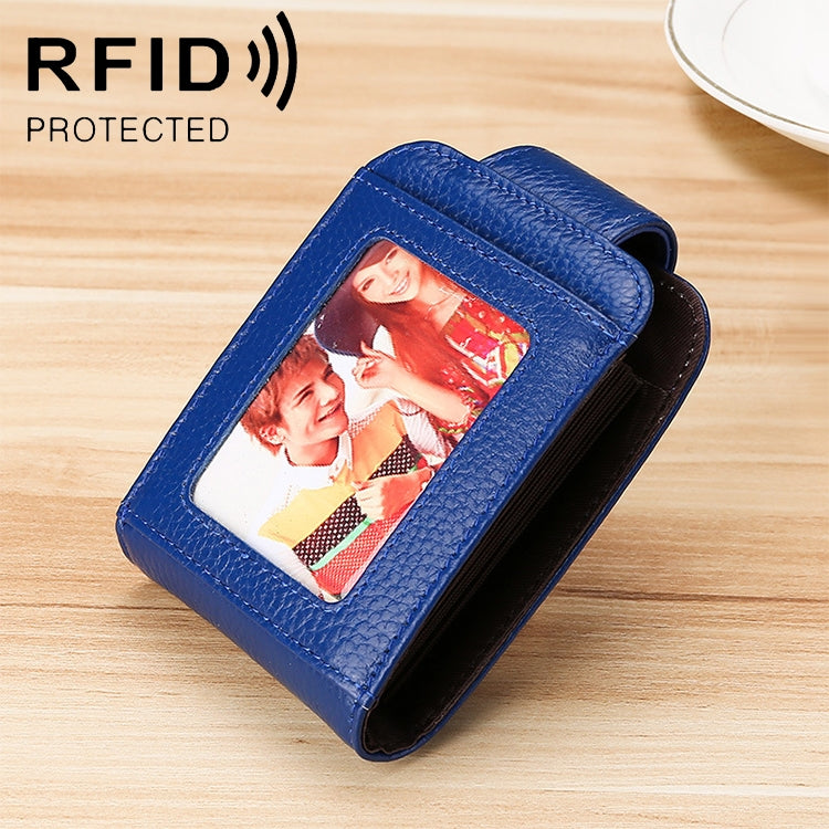 KB189 Vertical Cowhide Leather Organ Shape Multiple Card Slots Anti-magnetic RFID Wallet for Ladies, with Transparent Window, KB189 Purple, KB189 Rose Red, KB189 Sapphire Blue, KB189 Black, KB189 Coffee