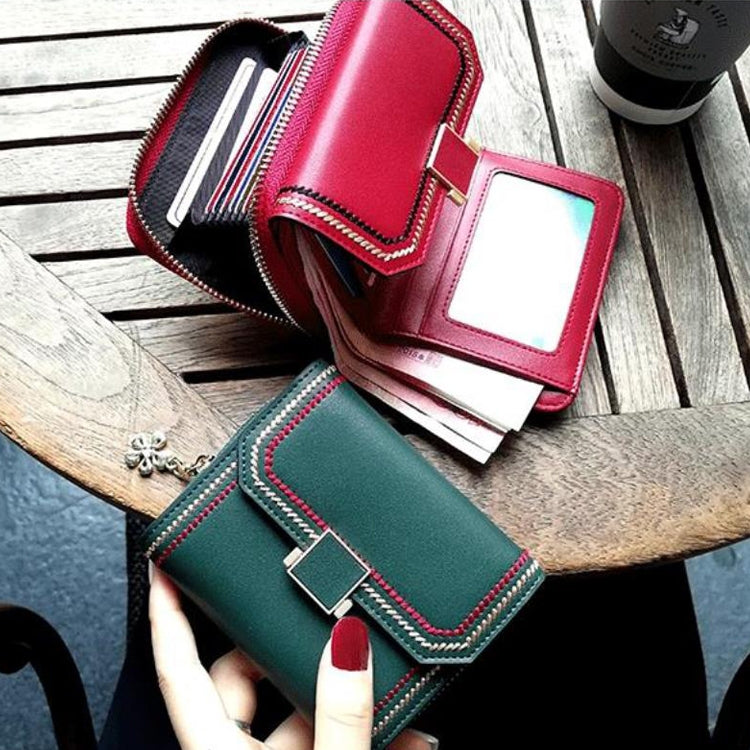 KB190 Cover Type Snap Button Cowhide Leather Organ Shape Multiple Card Slots Anti-magnetic RFID Wallet for Ladies, KB190 Pink, KB190 Lake Blue, KB190 Light Purple, KB190 Purple, KB190 Army Green, KB190 Dark Blue