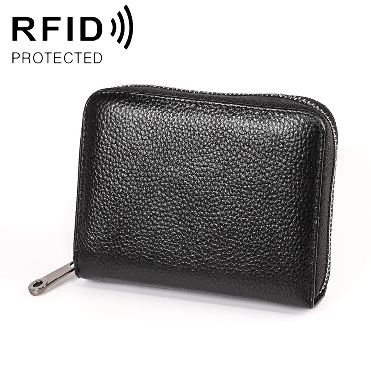 KB195 Zipper Cowhide Leather Double Row Organ Shape Multiple Card Slots Anti-magnetic RFID Wallet Clutch Bag for Ladies, KB195 Black, KB195 Coffee, KB195 Pink, KB195 Purple, KB195 Rose Red