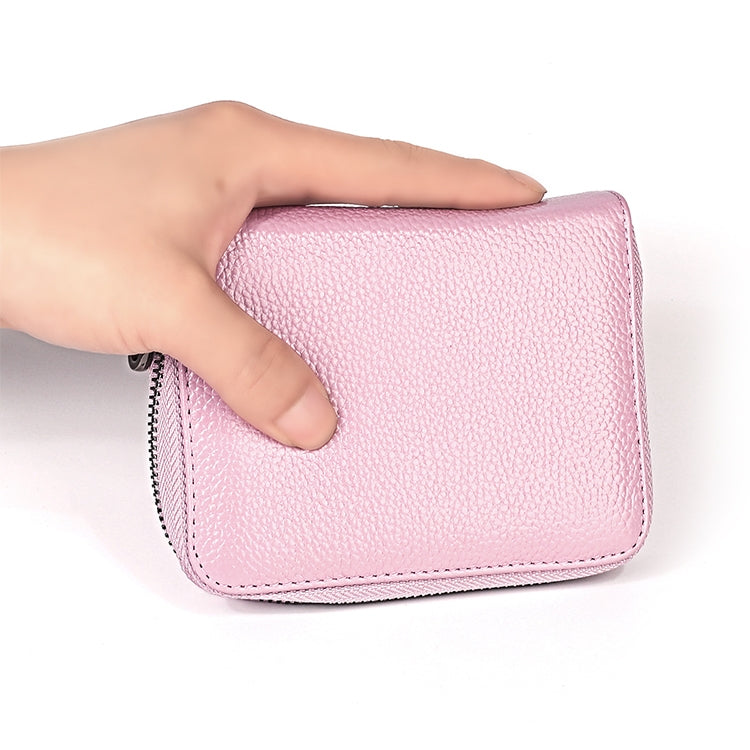 KB195 Zipper Cowhide Leather Double Row Organ Shape Multiple Card Slots Anti-magnetic RFID Wallet Clutch Bag for Ladies, KB195 Black, KB195 Coffee, KB195 Pink, KB195 Purple, KB195 Rose Red