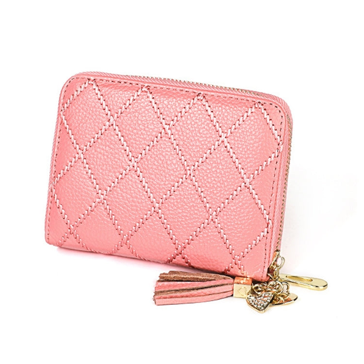 KB213 Diamond Texture Zipper Cowhide Leather Double Row Organ Shape Multiple Card Slots Anti-magnetic RFID Wallet Clutch Bag for Ladies, KB213 Pink, KB213 Blue, KB213 Light Pink, KB213 Rose Red, KB213 Black