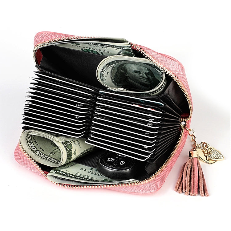 KB213 Diamond Texture Zipper Cowhide Leather Double Row Organ Shape Multiple Card Slots Anti-magnetic RFID Wallet Clutch Bag for Ladies, KB213 Pink, KB213 Blue, KB213 Light Pink, KB213 Rose Red, KB213 Black