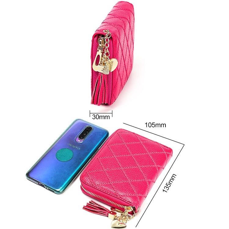 KB213 Diamond Texture Zipper Cowhide Leather Double Row Organ Shape Multiple Card Slots Anti-magnetic RFID Wallet Clutch Bag for Ladies, KB213 Pink, KB213 Blue, KB213 Light Pink, KB213 Rose Red, KB213 Black