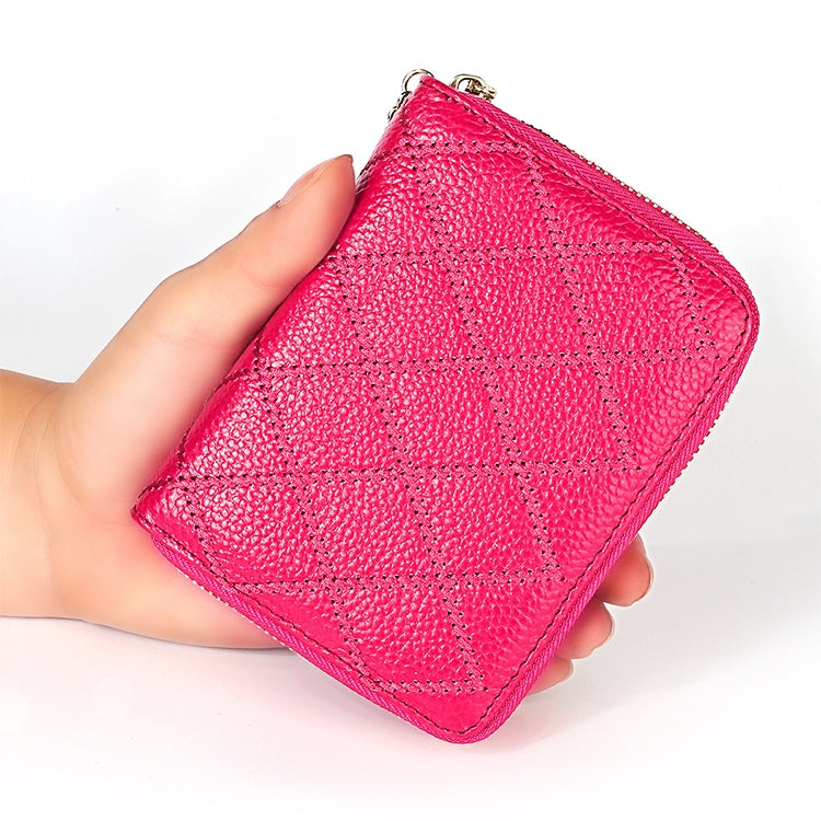KB213 Diamond Texture Zipper Cowhide Leather Double Row Organ Shape Multiple Card Slots Anti-magnetic RFID Wallet Clutch Bag for Ladies, KB213 Pink, KB213 Blue, KB213 Light Pink, KB213 Rose Red, KB213 Black