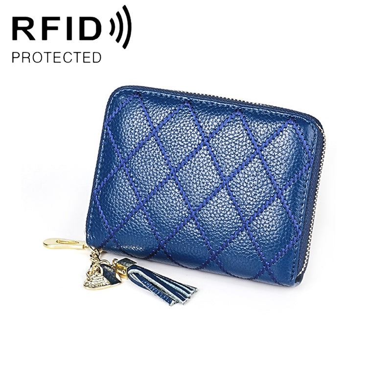 KB213 Diamond Texture Zipper Cowhide Leather Double Row Organ Shape Multiple Card Slots Anti-magnetic RFID Wallet Clutch Bag for Ladies, KB213 Pink, KB213 Blue, KB213 Light Pink, KB213 Rose Red, KB213 Black