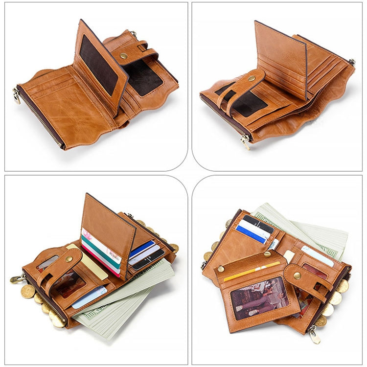 LT3539 Cowhide Leather Zipper Buckle Anti-magnetic RFID Wallet Clutch Bag for Men, with Card Slots & Shoulder Strap, LT3539 Shoulder Strap Black, LT3539 Shoulder Strap Coffee, LT3539 Shoulder Strap Blue, LT3539 Strap Red, LT3539 Yellowish-brown