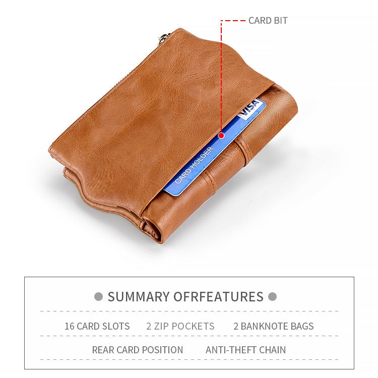 LT3539 Cowhide Leather Zipper Buckle Anti-magnetic RFID Wallet Clutch Bag for Men, with Card Slots & Shoulder Strap, LT3539 Shoulder Strap Black, LT3539 Shoulder Strap Coffee, LT3539 Shoulder Strap Blue, LT3539 Strap Red, LT3539 Yellowish-brown