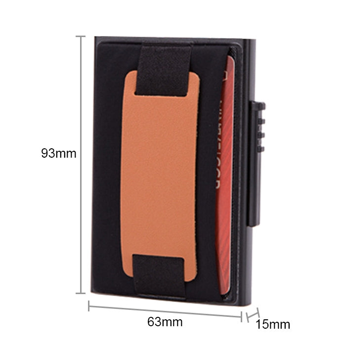 X-32C Automatically Pop-up Card Type Anti-magnetic RFID Anti-theft Men Aluminum Alloy A Dial Button Elastic Bag Wallet with PU Leather Strap, X-32C A Dial Button Silver, X-32C A Dial Button Black