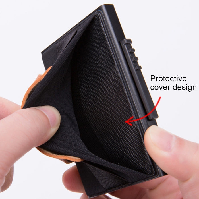 X-32C Automatically Pop-up Card Type Anti-magnetic RFID Anti-theft Men Aluminum Alloy A Dial Button Elastic Bag Wallet with PU Leather Strap, X-32C A Dial Button Silver, X-32C A Dial Button Black