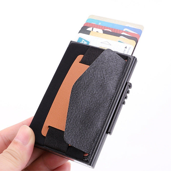 X-32C Automatically Pop-up Card Type Anti-magnetic RFID Anti-theft Men Aluminum Alloy A Dial Button Elastic Bag Wallet with PU Leather Strap, X-32C A Dial Button Silver, X-32C A Dial Button Black
