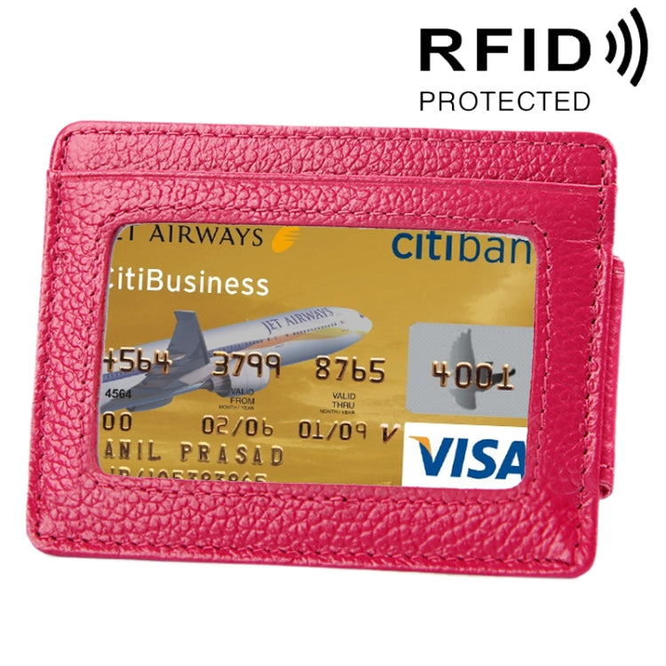 محفظة بطاقات من جلد البقر بلون واحد مع حماية من RFID وحقيبة بطاقات مزودة بثلاث فتحات للبطاقات وإطار للصور، المقاس: 110*77*4 مم