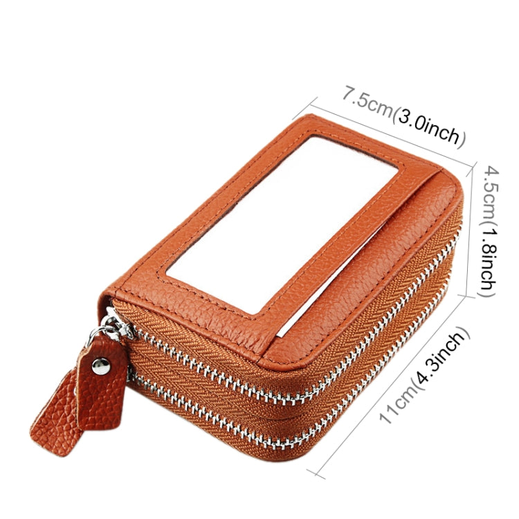 Genuine Cowhide Leather Dual Layer Solid Color Zipper Card Holder Wallet RFID Blocking Coin Purse Card Bag Protective Case with 11 Card Slots & Coin Position, Size: 11*7.5*4.5cm