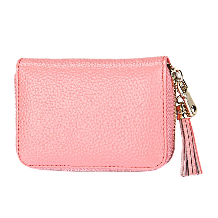 Genuine Cowhide Leather Solid Color Zipper Card Holder Wallet RFID Blocking Card Bag Protect Case Coin Purse with Tassel Pendant & 15 Card Slots for Women, Size: 11.1*7.6*3.5cm