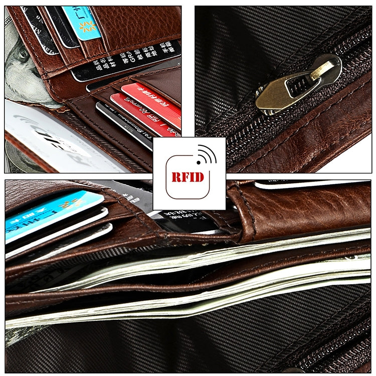 8018 Antimagnetic RFID Retro Fashion Crazy Horse Texture Leather Wallet for Men and Women, 8018