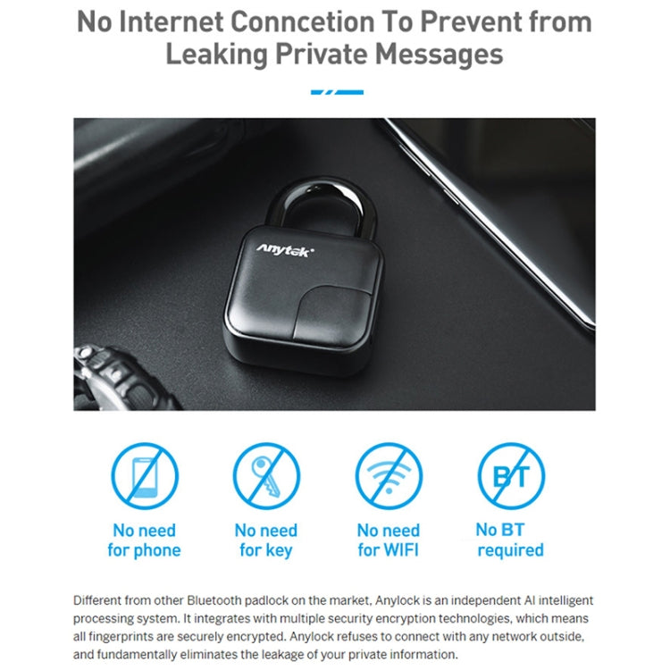 Anytek L3 Intelligent Hidden Fingerprint Padlock Electronic Lock, 10 Fingerprint Edition, Anytek L3