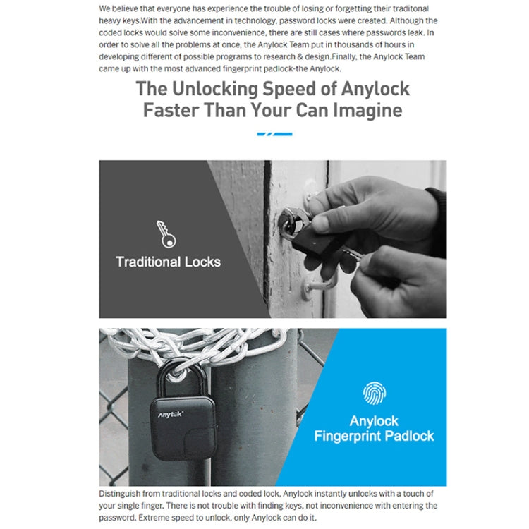 Anytek L3 Intelligent Hidden Fingerprint Padlock Electronic Lock, 10 Fingerprint Edition, Anytek L3