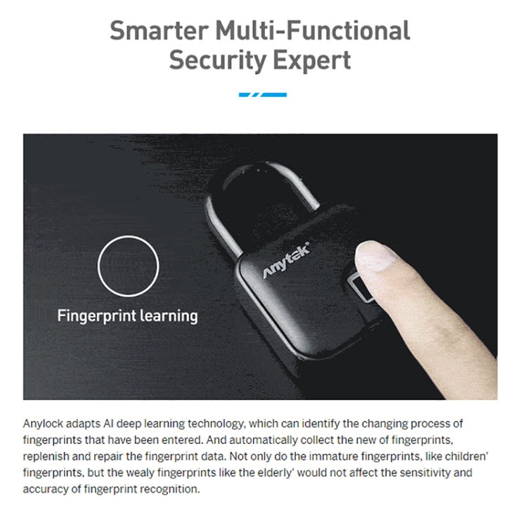 Anytek L3 Intelligent Hidden Fingerprint Padlock Electronic Lock, 10 Fingerprint Edition, Anytek L3
