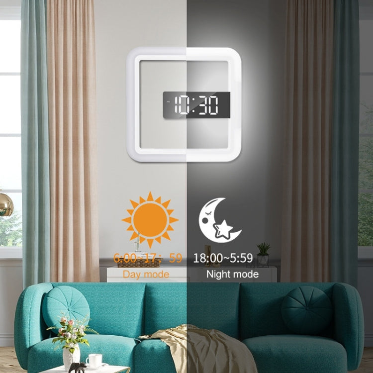 ساعة منبه رقمية TS-S28-W متعددة الوظائف، مزودة بمقياس حرارة مربع RGB، مزودة بمرآة LED، وساعة حائط مجوفة، وساعة بمقياس حرارة RGB