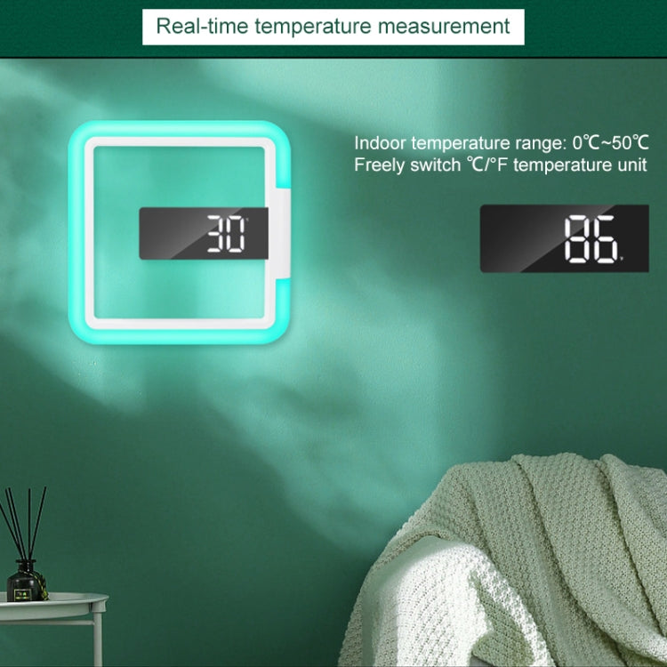 ساعة منبه رقمية TS-S28-W متعددة الوظائف، مزودة بمقياس حرارة مربع RGB، مزودة بمرآة LED، وساعة حائط مجوفة، وساعة بمقياس حرارة RGB