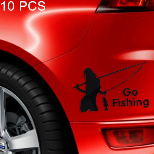 10 PCS Beauty Go Fishing Styling Reflective Car Sticker, Size: 14cm x 8.5cm, Fishing Styling 2