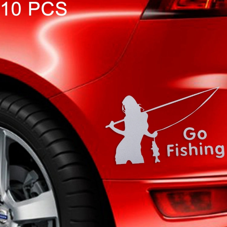 10 PCS Beauty Go Fishing Styling Reflective Car Sticker, Size: 14cm x 8.5cm, Fishing Styling 2