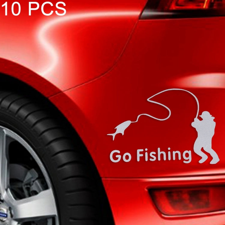 10 PCS Go Fishing Styling Reflective Car Sticker, Size: 14cm x 9.5cm, Fishing Styling 1