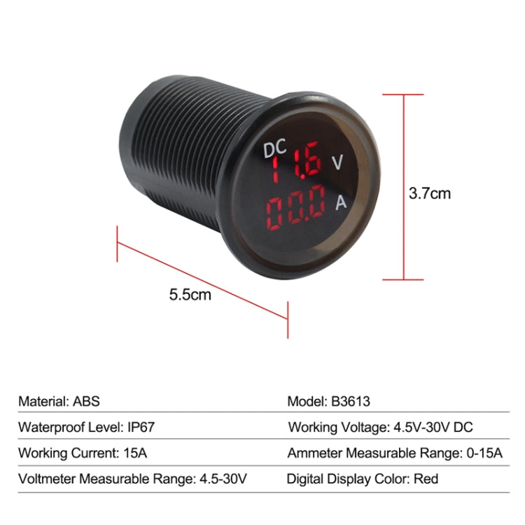 B3613 IP67 Waterproof Car Modification 4.5-30V Voltmeter + Ammeter, B3613
