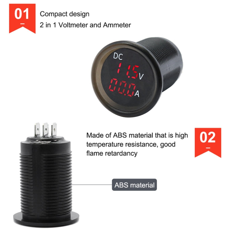 B3613 IP67 Waterproof Car Modification 4.5-30V Voltmeter + Ammeter, B3613