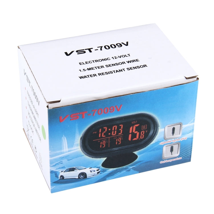 VST-7009V 4 In 1 Digital Car Thermometer Voltage Meter Luminous Clock Tester Detector LCD Monitor Back light, 4 In 1 Thermometer Voltage Meter