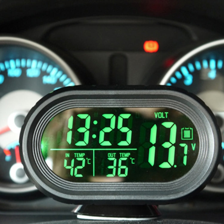 VST-7009V 4 In 1 Digital Car Thermometer Voltage Meter Luminous Clock Tester Detector LCD Monitor Back light, 4 In 1 Thermometer Voltage Meter