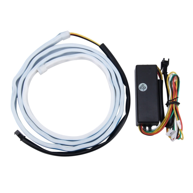 1.5m Car Auto Waterproof Universal Four Color Rear Flowing Light Tail Box Lights with Tail Light Controller, Ice Blue Light Driving Light, White Light Reversing Light, Red Light Brake Light, Yellow Light Turn Signal Light, LED Lamp Strip Tail Decoratio...